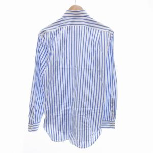 シャツ ストライプ ロゴ 刺繍 ポニー 長袖 M 白 青 ホワイト ブルー