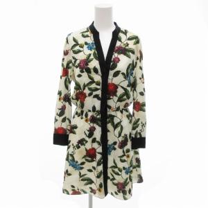 シャツワンピース 花柄 長袖 ひざ丈 2 白 ホワイト /HO 0315