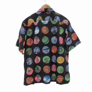 Paul Smith JEANS オープンカラーシャツ ナイロン 半袖 自転車プリント イングランド製 XL 黒 ブラック マルチカラー