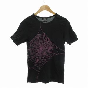 Tシャツ 半袖 クモの巣 プリント S 黒 ブラック /UO