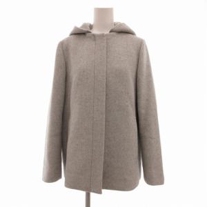 美品 フード＆ノーカラーショートコート 2WAY 金色ファスナー M グレー /UO