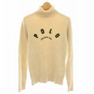 リブニット カットソー タートルネック ロゴ 長袖 S ライトベージュ /DK MT FS