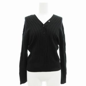美品 リブニット カーディガン プルオーバー 2WAY 長袖 F 黒 ブラック /AE