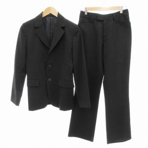 美品 セットアップ パンツスーツ フォーマル テーラードジャケット ウール ボーダー シングル 2 黒