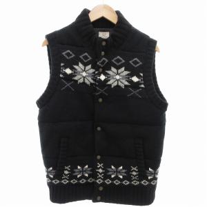 美品 中綿ベスト ノルディック柄 L 黒 ブラック /AE
