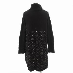 MARY QUANT ニットワンピース 長袖 タートルネック 花柄 M 黒 ブラック /GV GY39