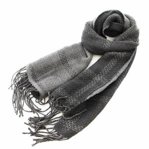 マフラー フリンジ チェック ウール グレー /KU MT