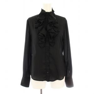 10-02-01-027 シャツ ブラウス 長袖 シフォン フリル シアー 0 黒 ブラック /KU MT