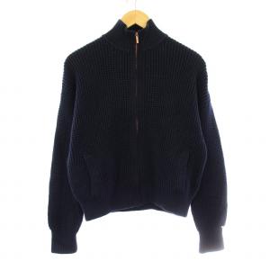 ニットジャケット ブルゾン ジップアップ ロゴプレート ウール混 S 紺 ネイビー /KU MT