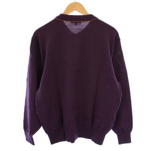 DAKS ニットポロ セーター 長袖 柄 刺繍 ウール L 紫 /BM MT