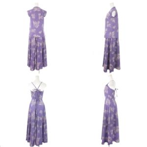 Lily Brown LilyBrown 2点セット ライン花柄チャイナトップス ライン花柄ワンピース ロング マキシ フラワープリント F 紫
