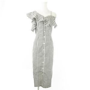 24AW アシメラッフルラインワンピース ロング ギンガムチェック M 黒 ブラック 022430300301-101