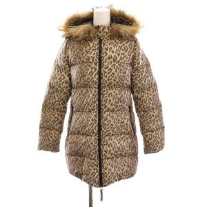 Kappa T ダウンジャケット ダウンコート レオパード ヒョウ柄 ファー フード付き アウター 40
