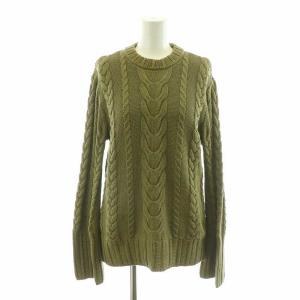 ケーブルニット セーター プルオーバー 長袖 クルーネック ロゴボタン S カーキ /MP GY04