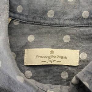 Ermenegildo Zegna リネン 半袖 ドット シャツ 水玉 麻 M グレー /G MT