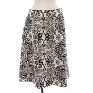 フレアスカート ひざ丈 花柄 38 黒 グレー 白 G5S14-551-08 /YM MT