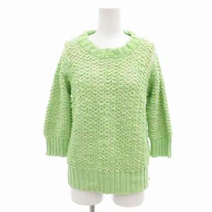 ニット セーター リネン混 クルーネック 長袖 緑 グリーン /FF