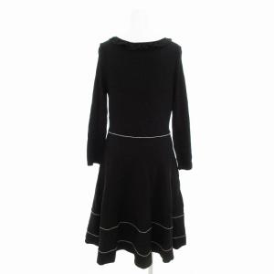 TO BE CHIC フレアワンピース プルオーバー フリル 切替 リブ 長袖 ひざ丈 40 黒 ブラック /VU 0328