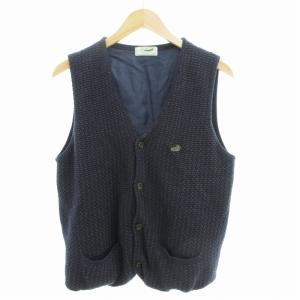 ニットベスト ジレ 刺繍 ワンポイント ウール混 M 紺 ネイビー /GV