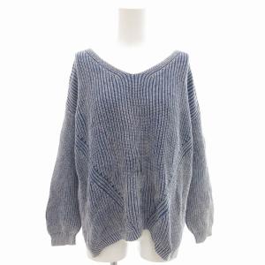 コットンニット セーター 長袖 ワイドネック F 青 ブルー /TZ