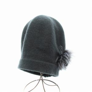 ニット帽 ビーニー 帽子 コサージュ ファー グレー /JS