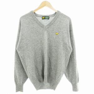 ニット セーター 長袖 Vネック プルオーバー 刺繍 ウール L グレー /GV