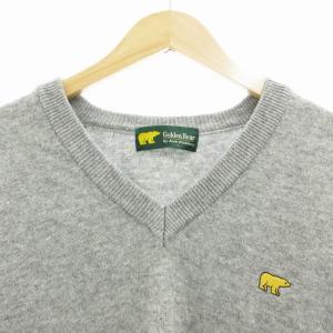 GOLDEN BEAR ニット セーター 長袖 Vネック プルオーバー 刺繍 ウール L グレー /GV