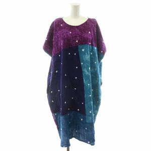 ほのか ワンピース マキシ ロング 半袖 水玉 日本製 高島縮 長方形衣 紫 パープル 青 ブルー /MP