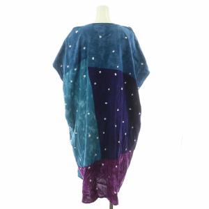 SOU SOU ほのか ワンピース マキシ ロング 半袖 水玉 日本製 高島縮 長方形衣 紫 パープル 青 ブルー /MP