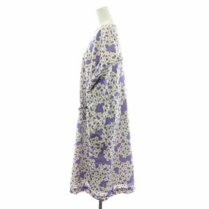 SOU SOU ワンピース ひざ丈 モスリン ウール 長方形衣 花柄 テキスタイル 紫 パープル 白 ホワイト /MP