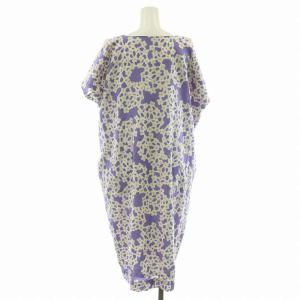 SOU SOU ワンピース ひざ丈 モスリン ウール 長方形衣 花柄 テキスタイル 紫 パープル 白 ホワイト /MP