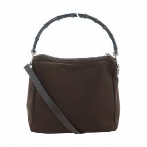 バンブー ハンドバッグ ショルダー 2WAY ナイロンキャンバス ロゴ 茶 ブラウン 000 059 2404
