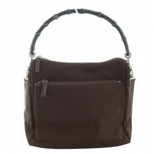 GUCCI バンブー ハンドバッグ ショルダー 2WAY ナイロンキャンバス ロゴ 茶 ブラウン 000 059 2404