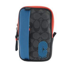 ポーチ 小物入れ シグネチャー PVC レザー カラビナ付き ロゴ 黒 ブラック 青 ブルー GY35