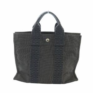 HERMES エールライン PM トートバッグ ハンド ロゴ キャンバス グレー GY35 /MQ OH