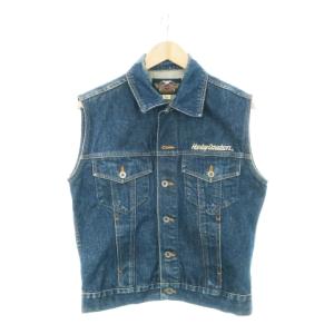 HARLEY DAVIDSON デニムベスト デニムジャケット Gジャン ジージャン ワッペン 刺繍 ロゴ M 青 ブルー インディゴ