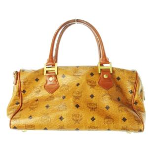 MCM ボストンバッグ ミニ ハンドバッグ レザー 革 ロゴプレート ロゴ 総柄 茶 ブラウン /CK7 GY35