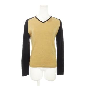 ニット セーター Vネック 長袖 ウール バイカラー S ベージュ /AH10 GY35