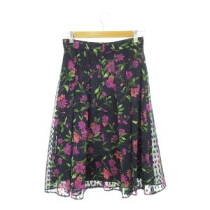 Viaggio Blu スカート フレア タック ミモレ ロング エアリー フラワー 花柄 2 M 紺 ネイビー /AH20 GY35