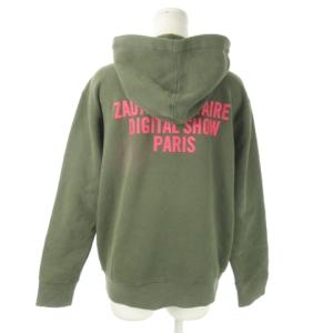 ZADIG & VOLTAIRE プルパーカー スウェット 長袖 プリント 裏起毛 小さいサイズ XS 緑 カーキ /AO17 GY35