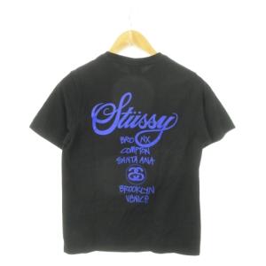 STUSSY Tシャツ カットソー ラウンドネック 半袖 ロゴ プリント S 黒 ブラック /MN19 GY35