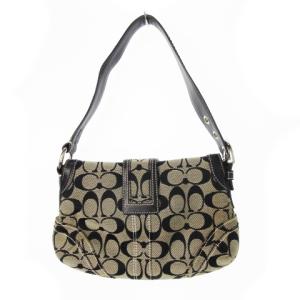 COACH ハンドバッグ ワンハンドル ワンショルダー キャンバス 切替 レザー 革 シグネチャー ベルトデザイン