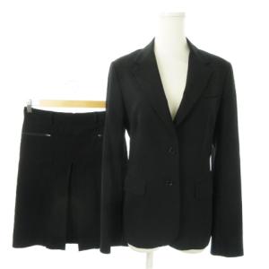 スーツ セットアップ 2点セット テーラードジャケット 総裏地 ひざ丈スカート 2 M 黒 ブラック /AO16