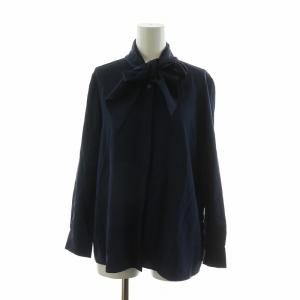 BALLSEY ブロックモチーフプリント ボウタイブラウス シャツ 長袖 絹 シルク100％ 38 ネイビー 11-01-34-01201