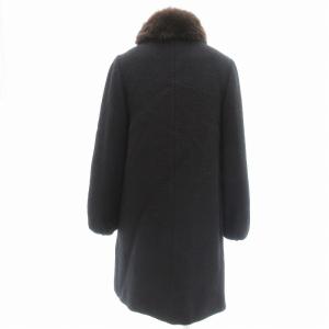 BALLSEY ノーカラーコート ブルーフォックス ファー付き ウール ミドル丈 38 黒 ブラック /UD