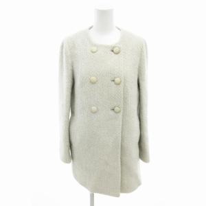 ノーカラーコート ダブル 混紡 ミドル丈 S 白 ホワイト /HO 0419