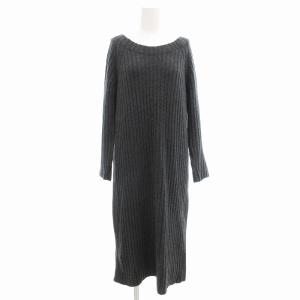 リブニットワンピース カシミヤ混 長袖 ミモレ ロング ダークグレー /AE