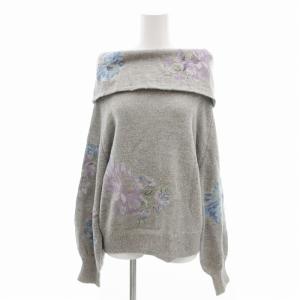 ニット セーター 花柄 刺繍 モヘヤ オフショルダー 長袖 36 グレー /VU 0416