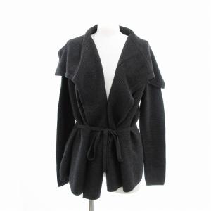 美品 ニット カーディガン ガウン ショールカラー ウール 長袖 S ダークグレー /VU 0416