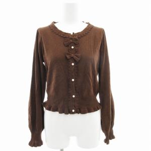 kawaii カーディガン ニット レース パールボタン リボン M 茶 ブラウン /GV